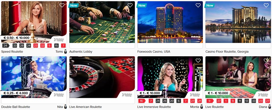 CasinoEuro Live Roulette Selection
